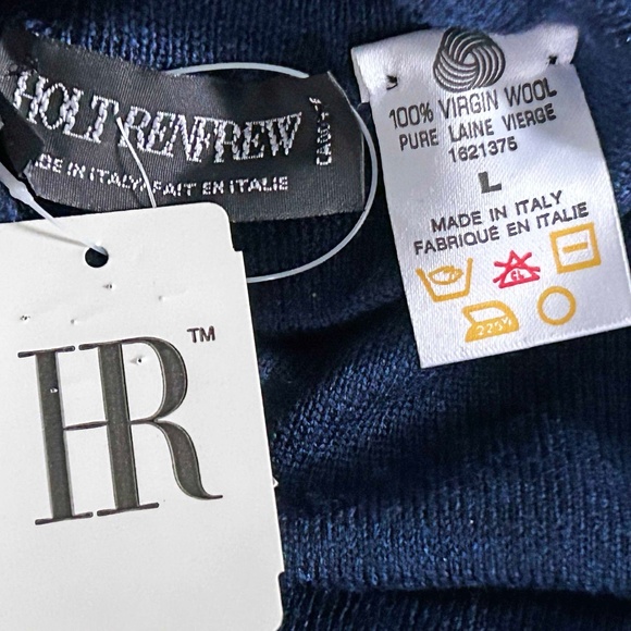 SWEATER, 100% FINE MERINO WOOL, SIZE L, DEEP BLUE, MOCK NECK, LONG SLEEVES, HOLT - Picture 4 of 4